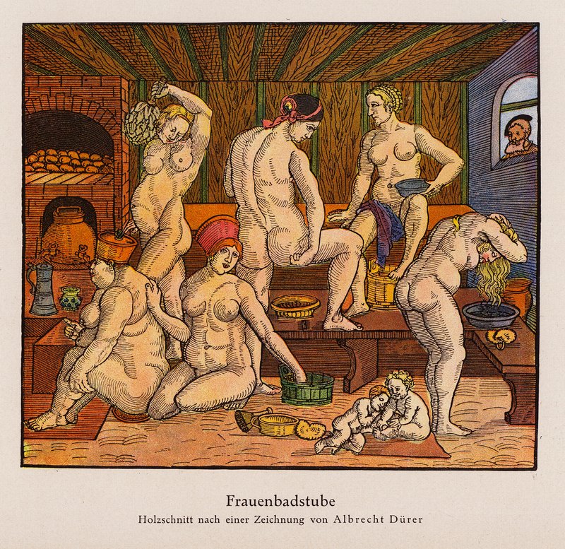 Banhos femininos (lito a cores) de Albrecht (after) Durer or Duerer