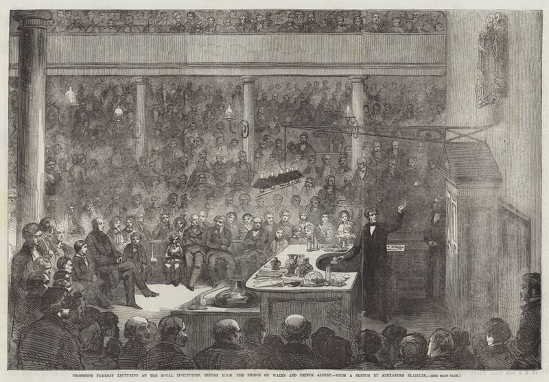 Professor Faraday lecionando na Royal Institution, antes de HRH o Príncipe de Gales e Prince Albert de Alexander Blaikley