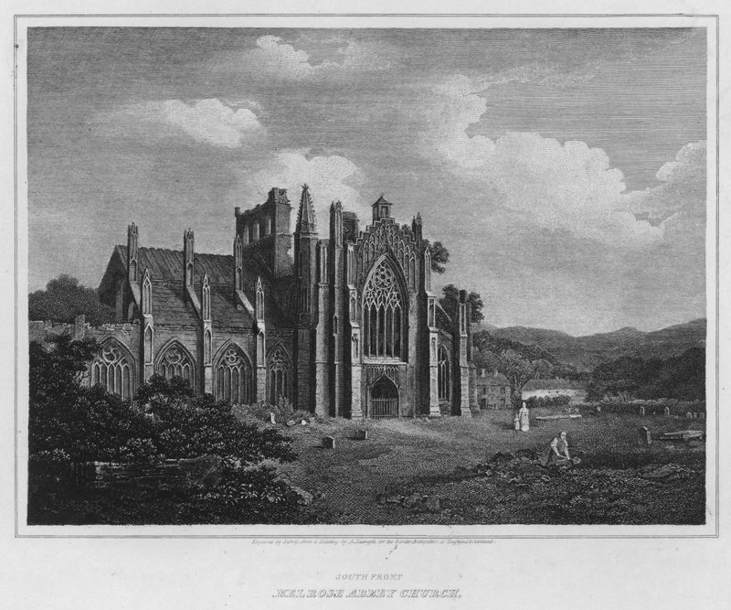 Frente Sul, Igreja da Abadia de Melrose (gravura) de Alexander (after) Nasmyth