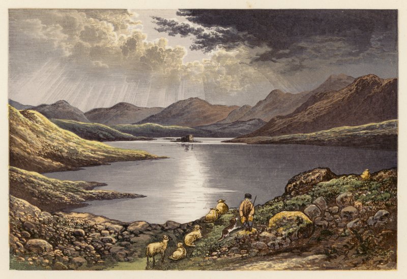 Paisagem de lagos escoceses: Loch Doon (litografia a cores) de Alexander Francis (after) Lydon