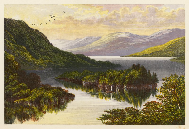 Paisagem de lagos escoceses: Loch Katrine (litografia a cores) de Alexander Francis (after) Lydon