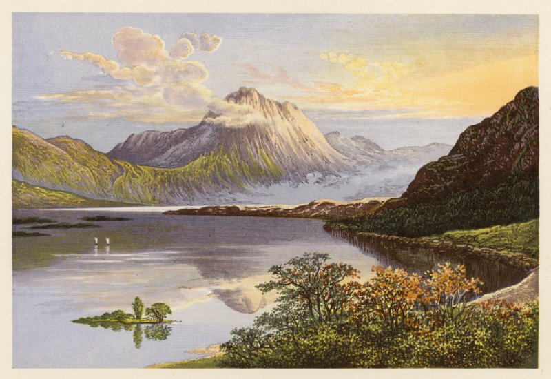Paisagem de lagos escoceses: Loch Maree (litografia a cores) de Alexander Francis (after) Lydon