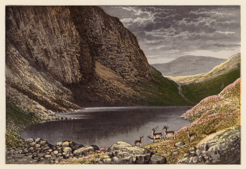 Paisagem de lagos escoceses: O lago Dhu, Loch-na-gar (litografia a cores) de Alexander Francis (after) Lydon