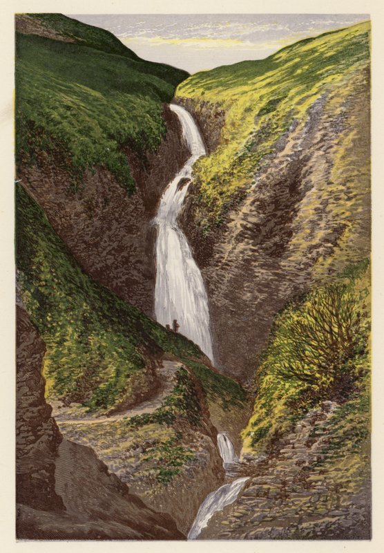 Paisagem de lagos escoceses: A cauda da égua cinzenta (litografia a cores) de Alexander Francis (after) Lydon