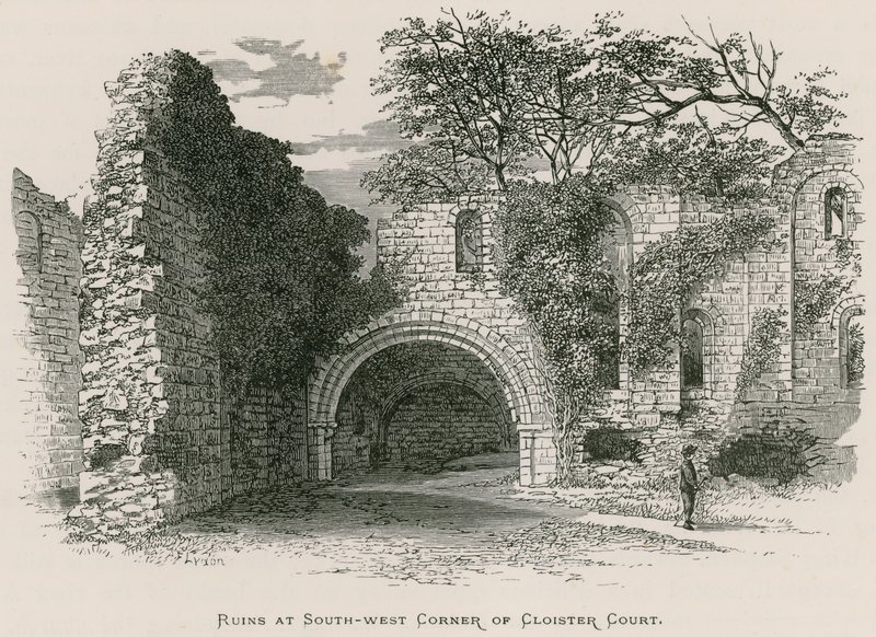Abadia de Kirkstall, ruínas no canto sudoeste da corte do claustro de Alexander Francis Lydon