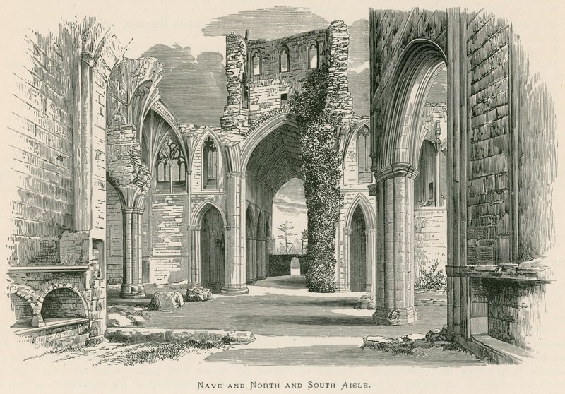 Abadia de Melrose, Nave e corredor Norte e Sul (gravura) de Alexander Francis Lydon