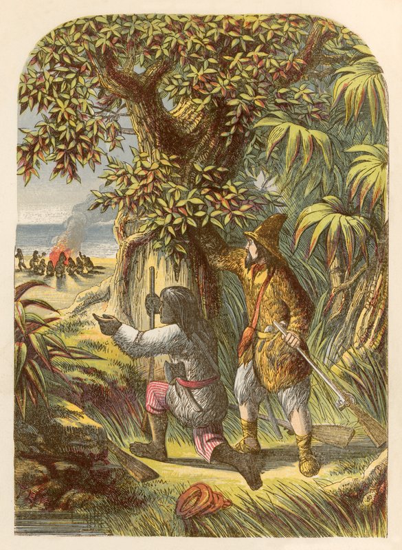 Robinson Crusoe e sexta atacando os selvagens de Alexander Francis Lydon