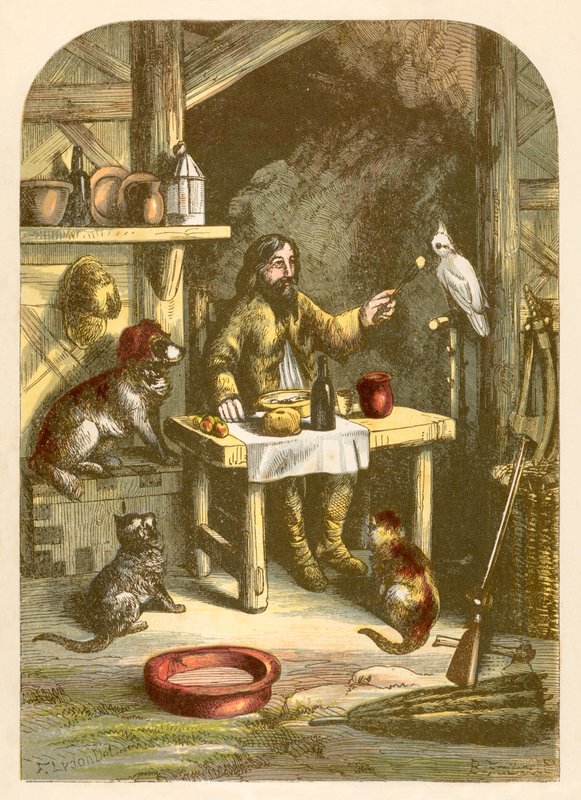 Robinson Crusoe no jantar com sua pequena família de Alexander Francis Lydon