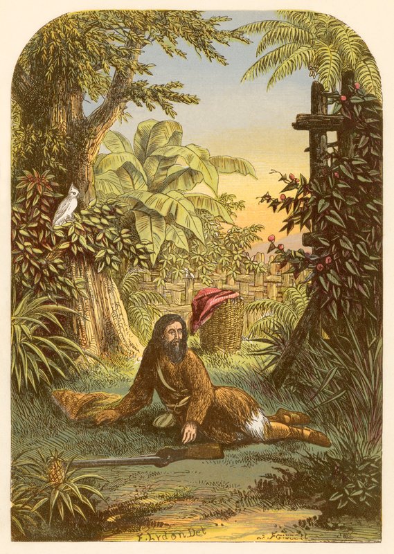 Robinson Crusoe despertou do sono por seu papagaio de Alexander Francis Lydon