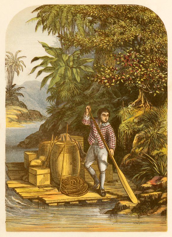Robinson Crusoe por meio de uma balsa salva muitos artigos úteis do navio de Alexander Francis Lydon