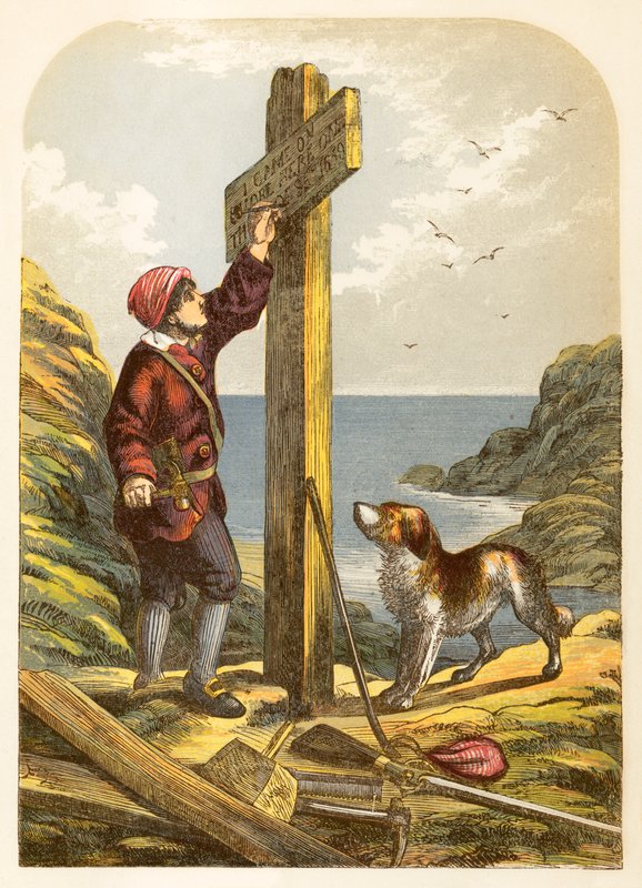 Robinson Crusoe ergue um post na costa de Alexander Francis Lydon