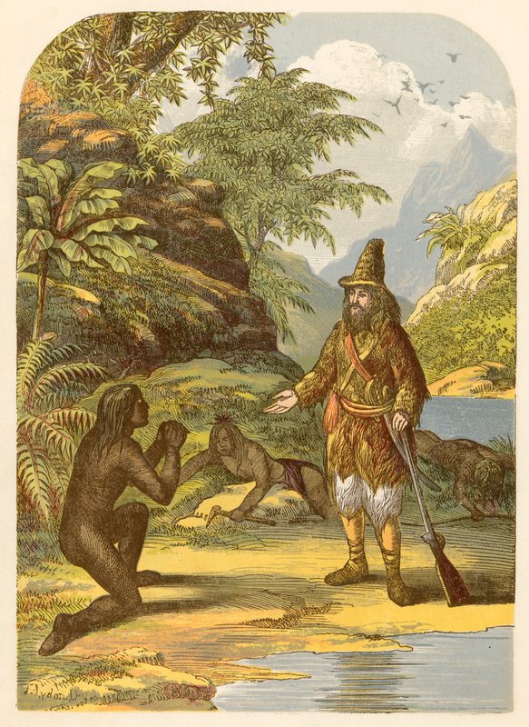 Robinson Crusoé resgatando sexta-feira dos selvagens de Alexander Francis Lydon