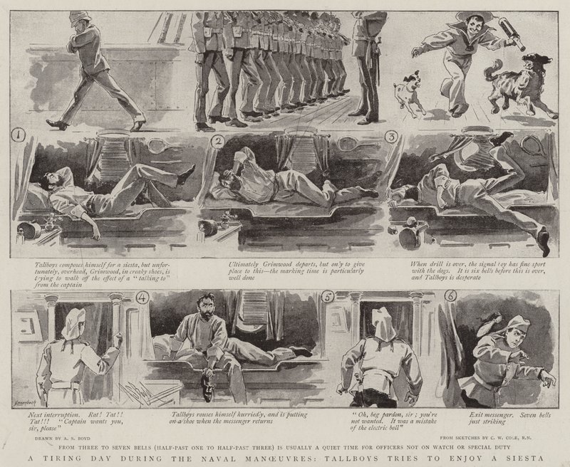 Um dia cansativo durante as manobras navais, Tallboys tenta desfrutar de uma Siesta de Alexander Stuart Boyd