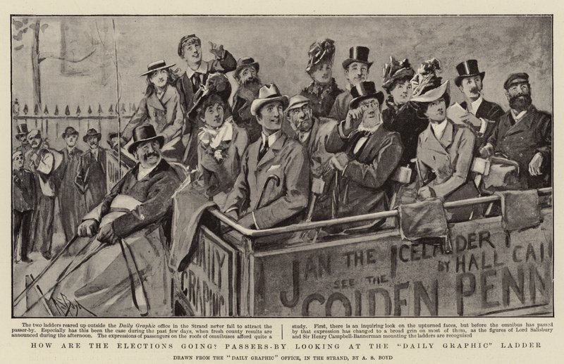 Como estão as eleições indo os transeuntes, olhando para a escada gráfica diária de Alexander Stuart Boyd
