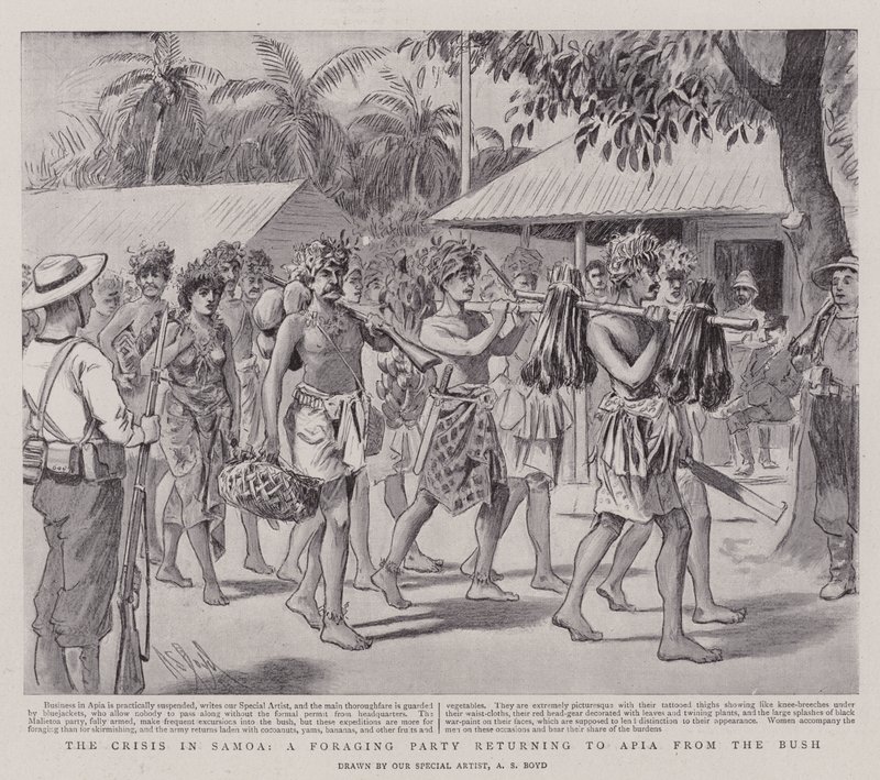 A crise em Samoa, um forrageador que retorna ao Apia do Bush de Alexander Stuart Boyd