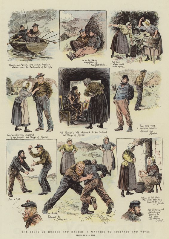 A história de Homesh e Hamish, um aviso aos maridos e esposas (cromolitho) de Alexander Stuart Boyd