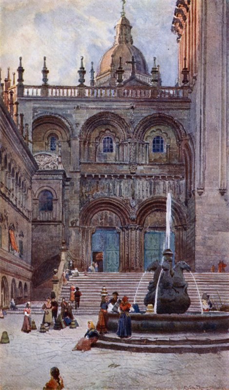 Catedral de Santiago Di Compostela, Porta Sul (cor litho) de Alexander Wallace Rimington