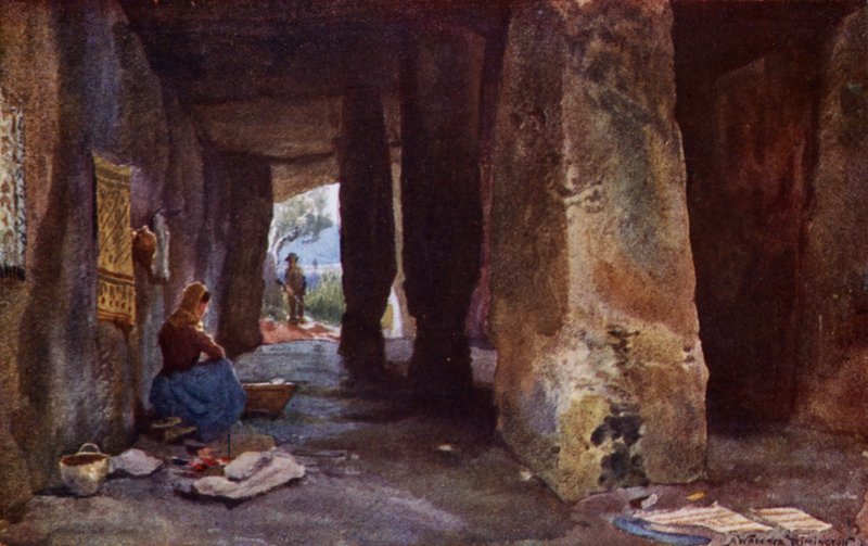 Gruta Pré-histórica, Antequera (cor litho) de Alexander Wallace Rimington