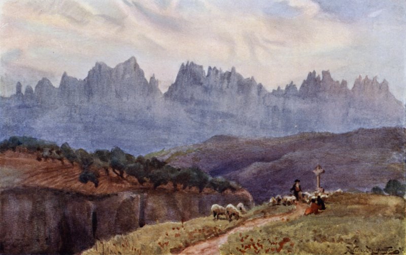 A Serra de Monserrat de Manresa, perto de Barcelona (cor litho) de Alexander Wallace Rimington
