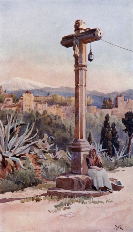 Wayside Cross, perto de Granada (cor litho) de Alexander Wallace Rimington