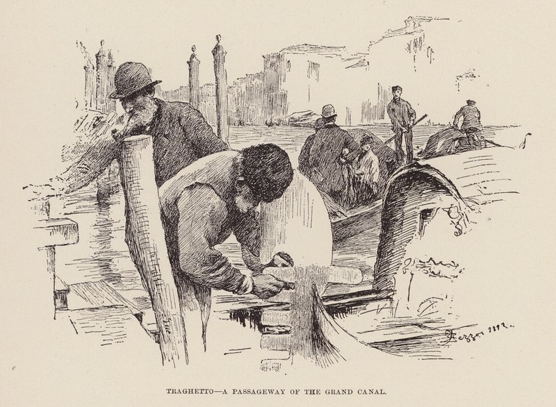 Traghetto, uma passagem do Grande Canal (gravura) de Alezzandro Zezzos