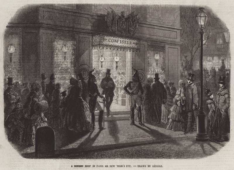 Uma loja de bombons em Paris no olho de ano novo de Alfred Andre Geniole