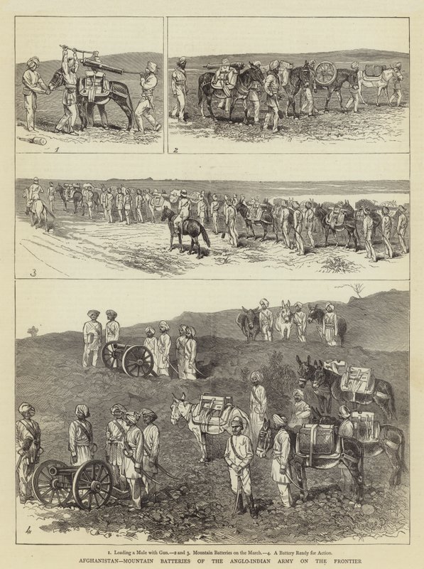 Afeganistão, baterias montanhosas do exército anglo-indiano na fronteira de Alfred Chantrey Corbould
