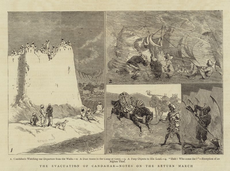 A evacuação de Candahar, notas sobre o retorno de março de Alfred Chantrey Corbould