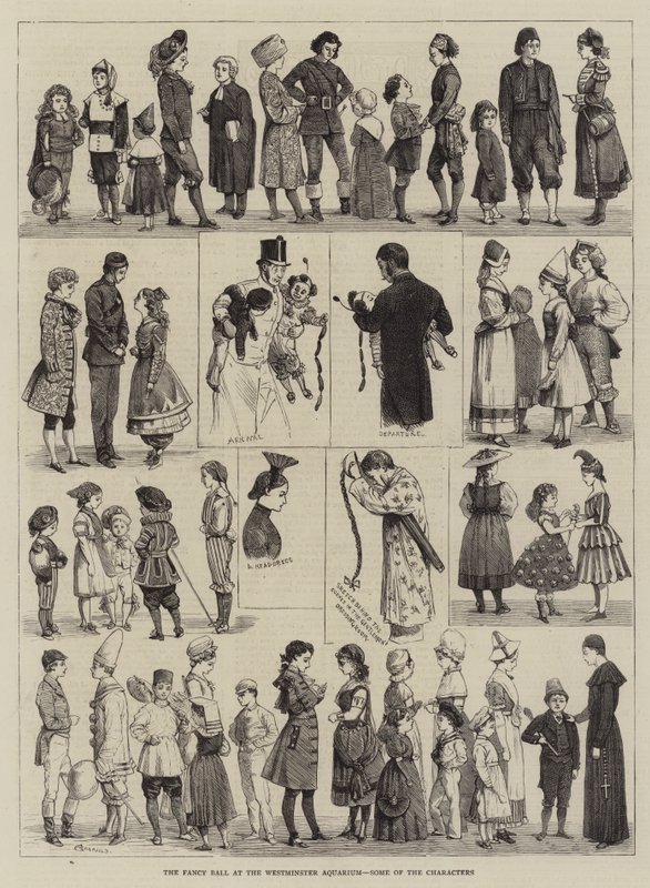 A bola de fantasia no Westminster Aquarium, alguns dos personagens de Alfred Chantrey Corbould