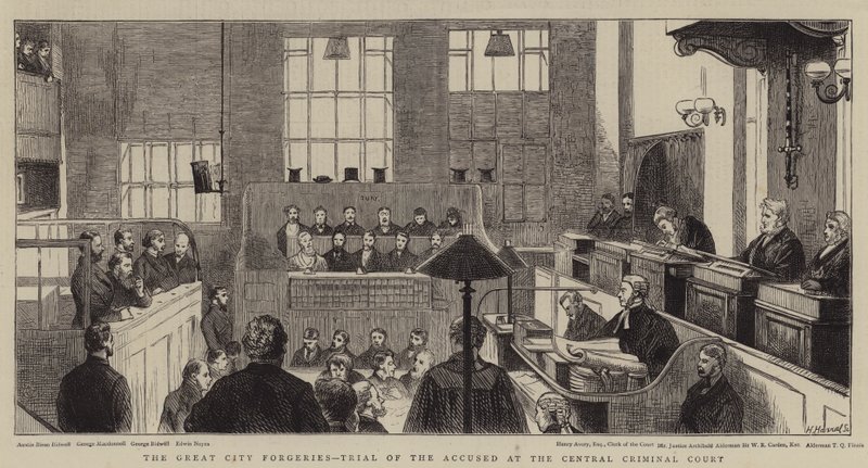 A Grande Cidade Forgeries, julgamento do acusado no Tribunal Criminal Central de Alfred Chantrey Corbould