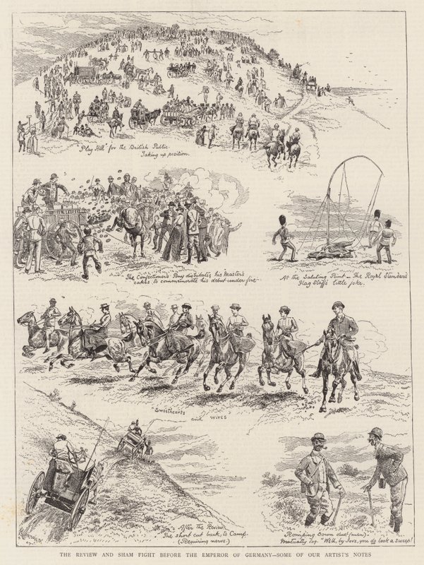 The Review e Sham Fight antes do Emperor of Germany, algumas de nossas notas de artista de Alfred Chantrey Corbould