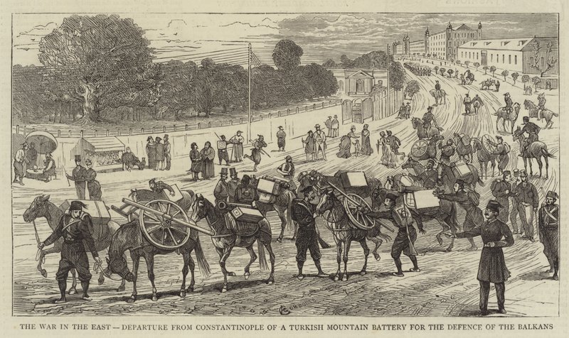 A Guerra no Oriente, Partida de Constantinopla de uma Bateria Turca da Montanha para a Defesa dos Balcãs de Alfred Chantrey Corbould
