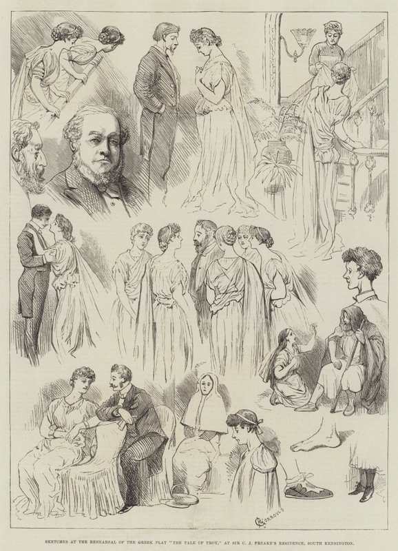 Esboços no Ensaio do Jogo Grego O Conto de Tróia, na Residência de Sir CJ Freake, South Kensington de Alfred Courbould