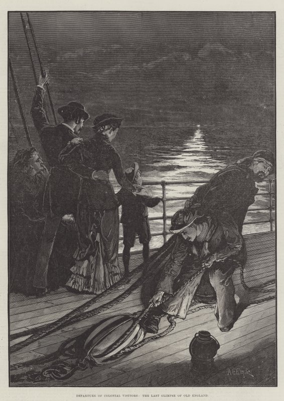 Partida de visitantes coloniais, o último vislumbre da velha Inglaterra de Alfred Edward Emslie
