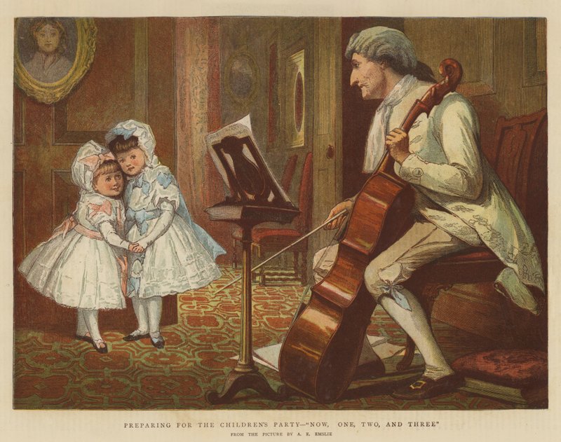 Preparando-se para o partido infantil, agora, um, dois e três (cromolitho) de Alfred Edward Emslie