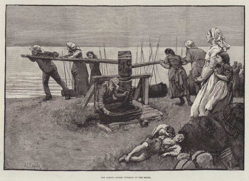 A tempestade que vem, terminando os barcos de Alfred Edward Emslie