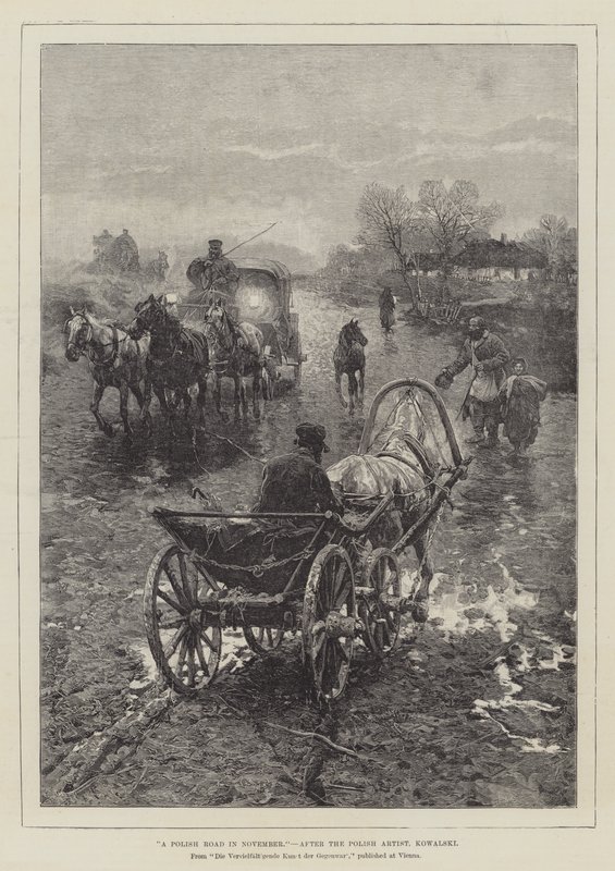 Uma estrada polonesa em novembro de Alfred von Wierusz Kowalski