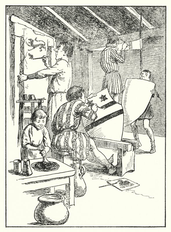 Merrie England: Pintura de escudos e sobretudos (litografia) de Alfred (after) Pearse