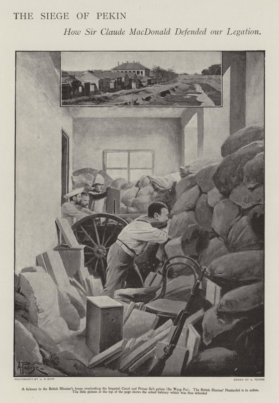 A defesa da Legação Britânica sitiada em Pequim durante a Rebelião Boxer (litho) de Alfred (after) Pearse