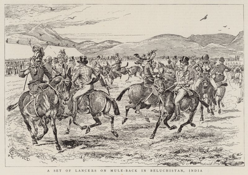 Um conjunto de lanceiros em Mule-Back em Beluchistan, India de Alfred Chantrey Corbould