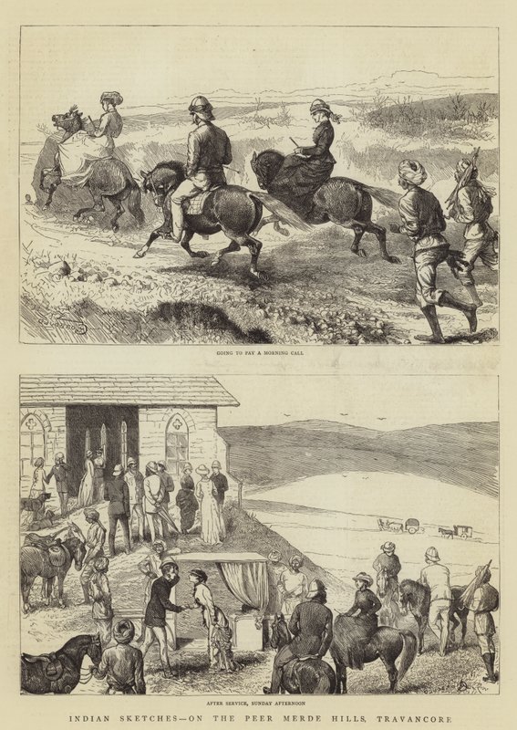 Esboços indianos, nas colinas de Merde, Travancore de Alfred Chantrey Corbould