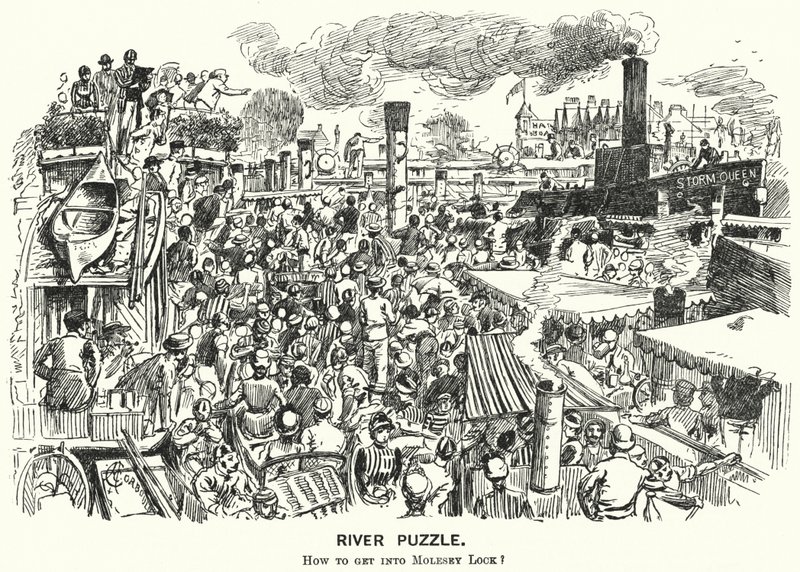 Soco cartoon: Congestionamento no rio Tamisa em Molesey Lock, Surrey (gravura) de Alfred Chantrey Corbould