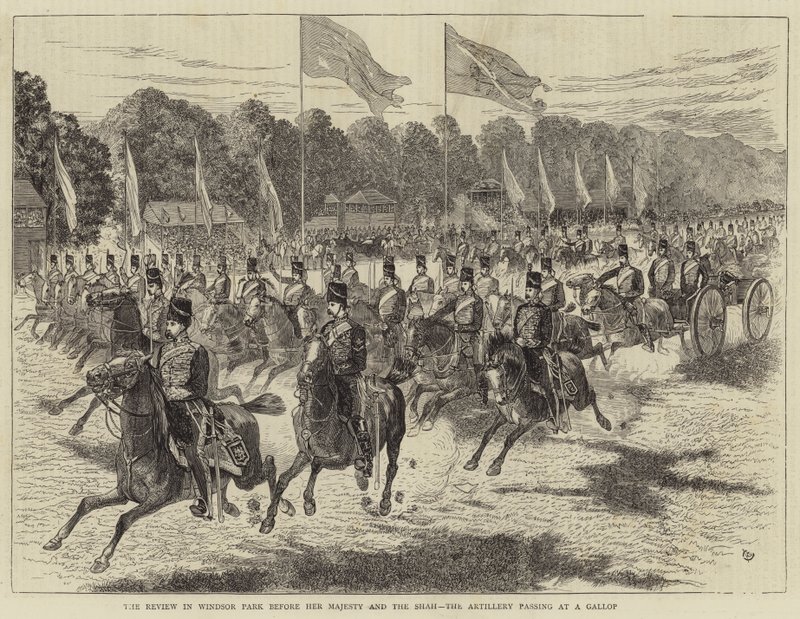 A Revisão em Windsor Park perante Sua Majestade e o Xá, a Artilharia passando num Galope (gravura) de Alfred Chantrey Corbould