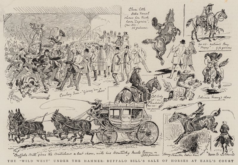 O oeste selvagem sob o martelo, a venda de cavalos de Buffalo Bill em Earl&39;s Court de Alfred Chantrey Corbould