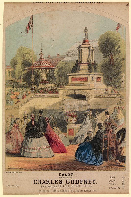 Galop. Mostrando o jardim da Royal Horticultural Society criado para coincidir com a Exposição de 1862 de Alfred Concanen