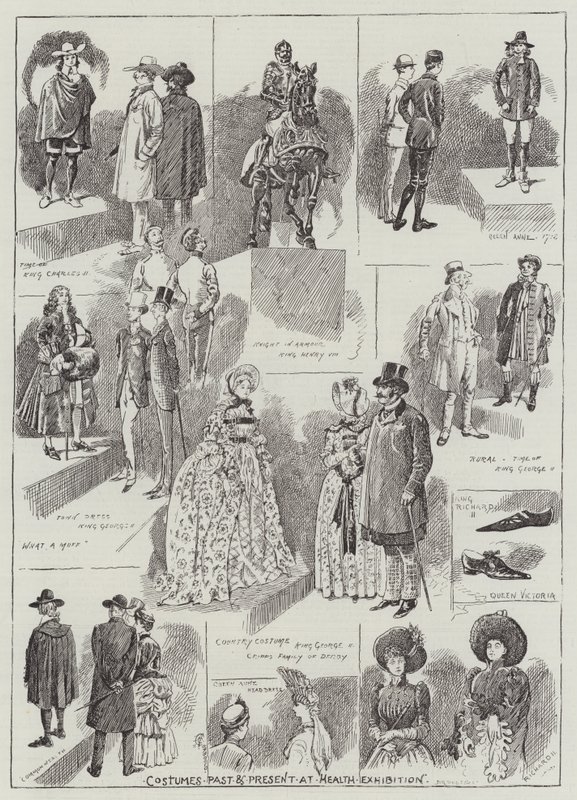 Trajes passados e presentes na exposição da saúde de Alfred Courbould