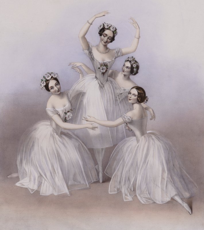 O Celebrated Pas De Quatre composto por Jules Perrot, como dançou no Her Majestys Theatre de Alfred Edward (after) Chalon
