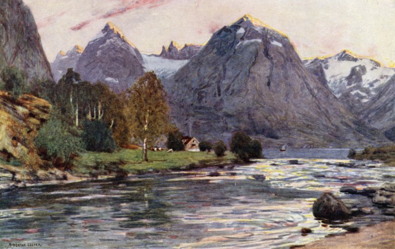 Um, salmão, rio, stryn, fjord nord de Alfred Heaton Cooper