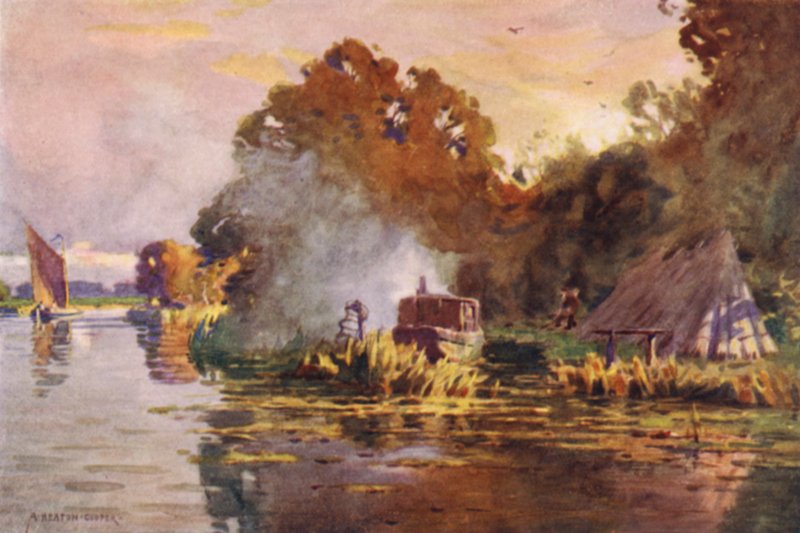 Um pescador de enguia no Bure, Norfolk de Alfred Heaton Cooper