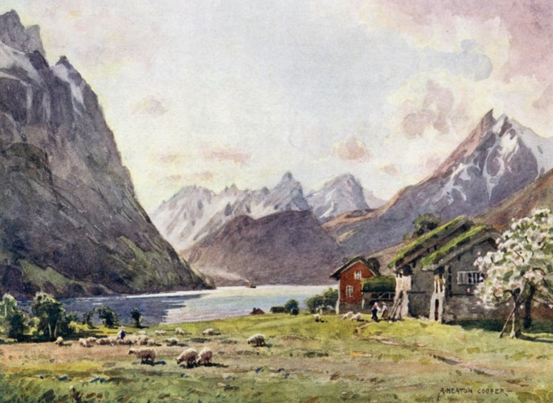 Fjord de Hjorund, ganso de Alfred Heaton Cooper
